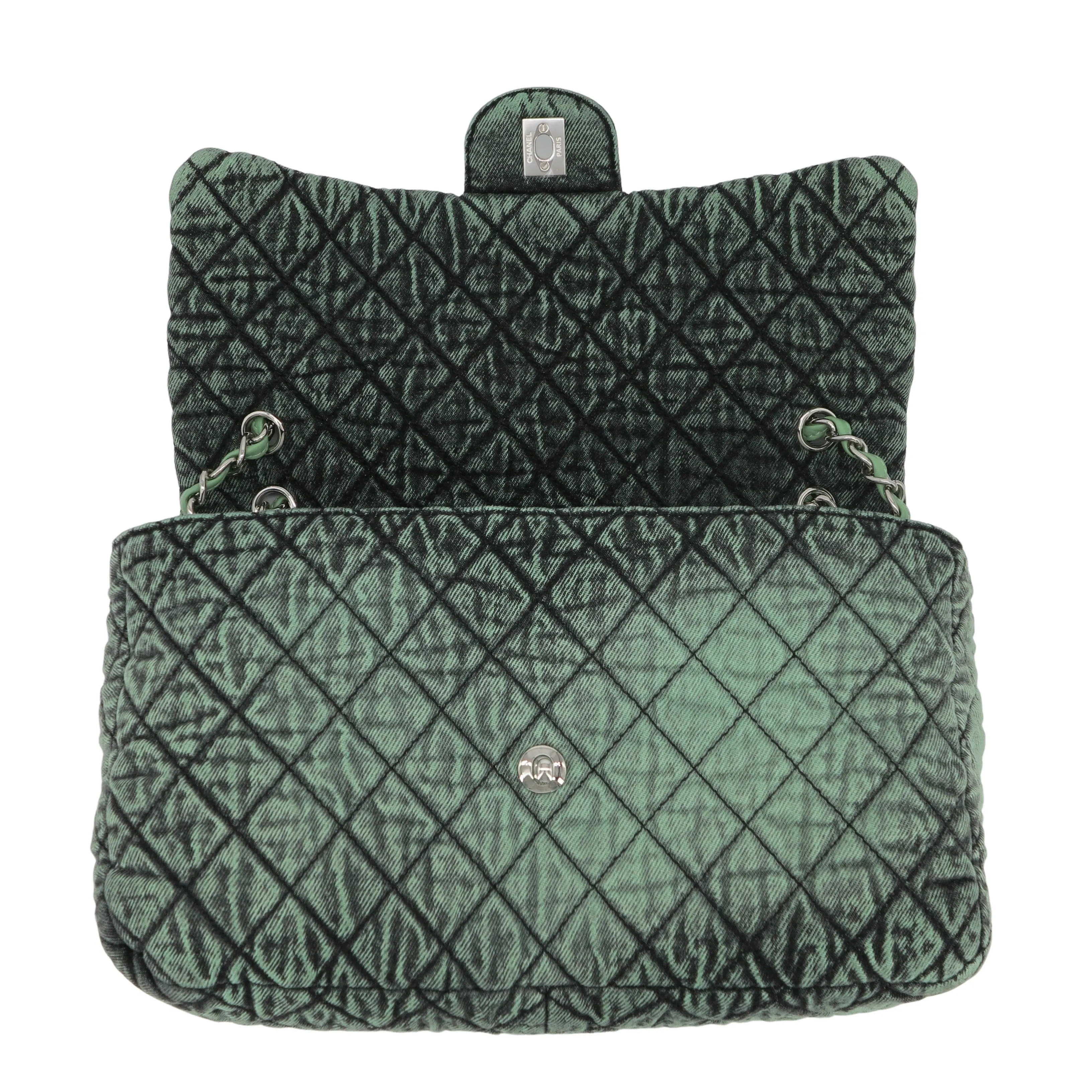 20C Denimpression Flap Bag in Aged Green Denim