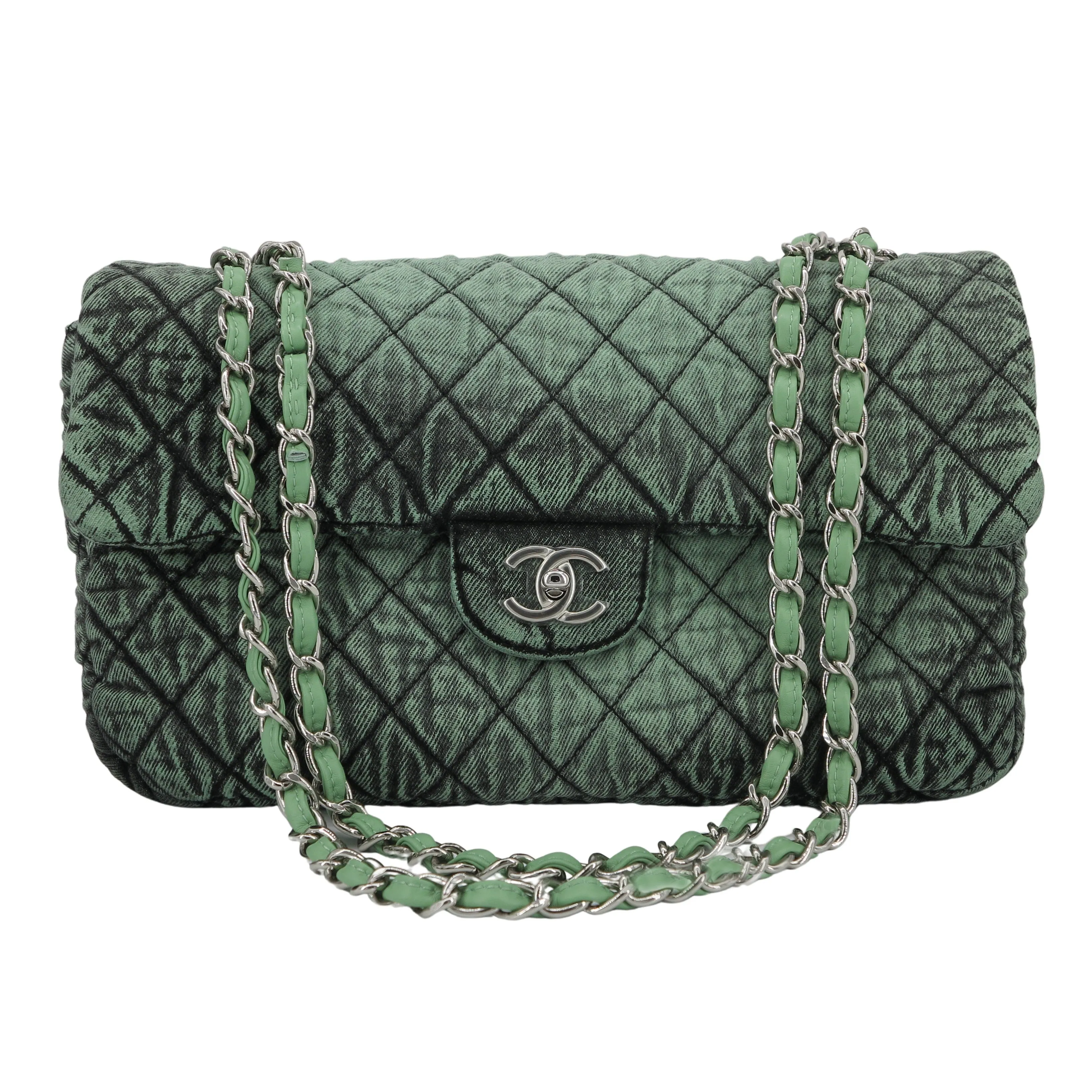 20C Denimpression Flap Bag in Aged Green Denim