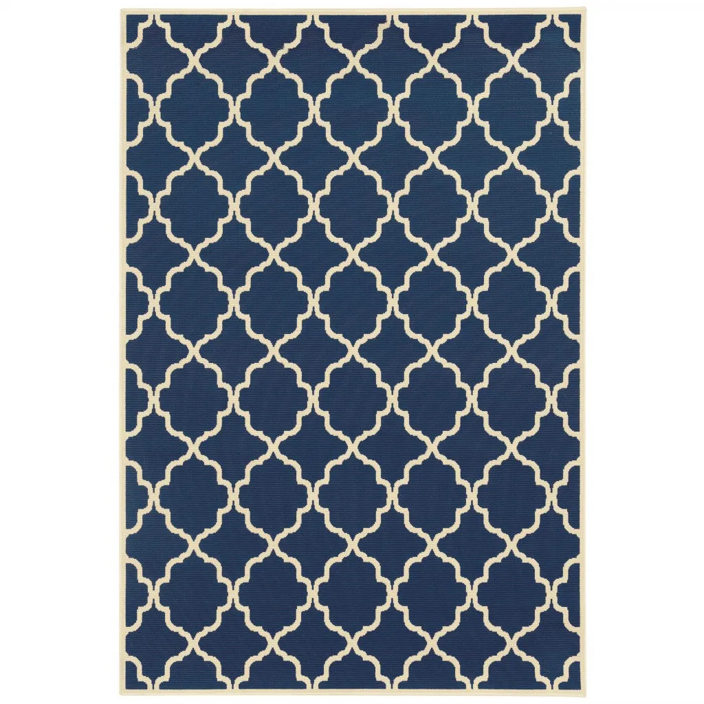 2’x4’ Blue and Ivory Trellis Indoor Outdoor Scatter Rug