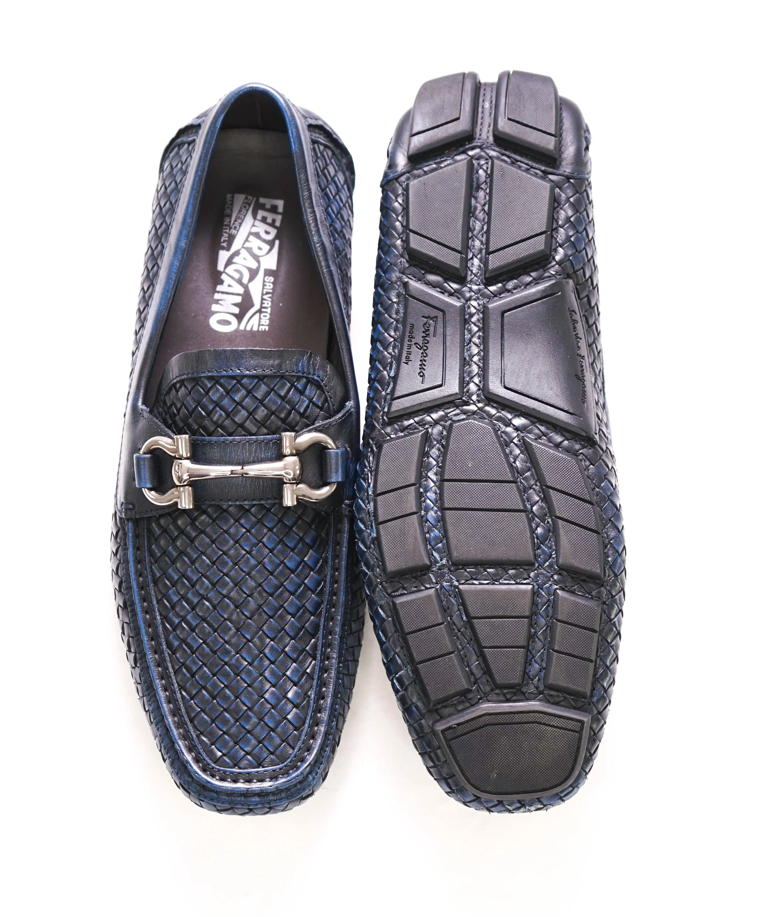 $850 SALVATORE FERRAGAMO - Parigi Blue Woven Gancini Bit Loafer - 7.5 EE US