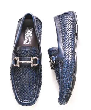 $850 SALVATORE FERRAGAMO - Parigi Blue Woven Gancini Bit Loafer - 7.5 EE US