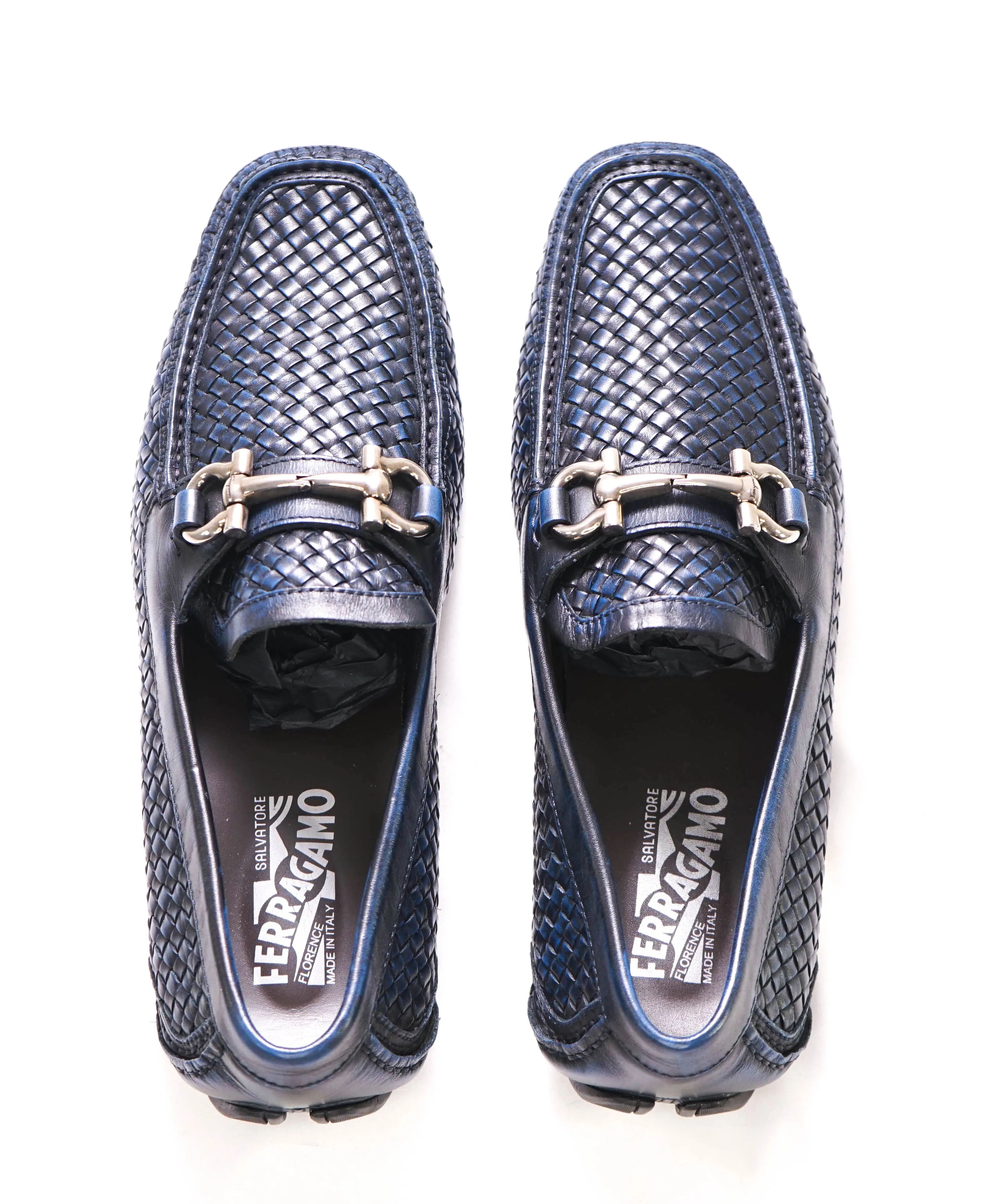 $850 SALVATORE FERRAGAMO - Parigi Blue Woven Gancini Bit Loafer - 7.5 EE US