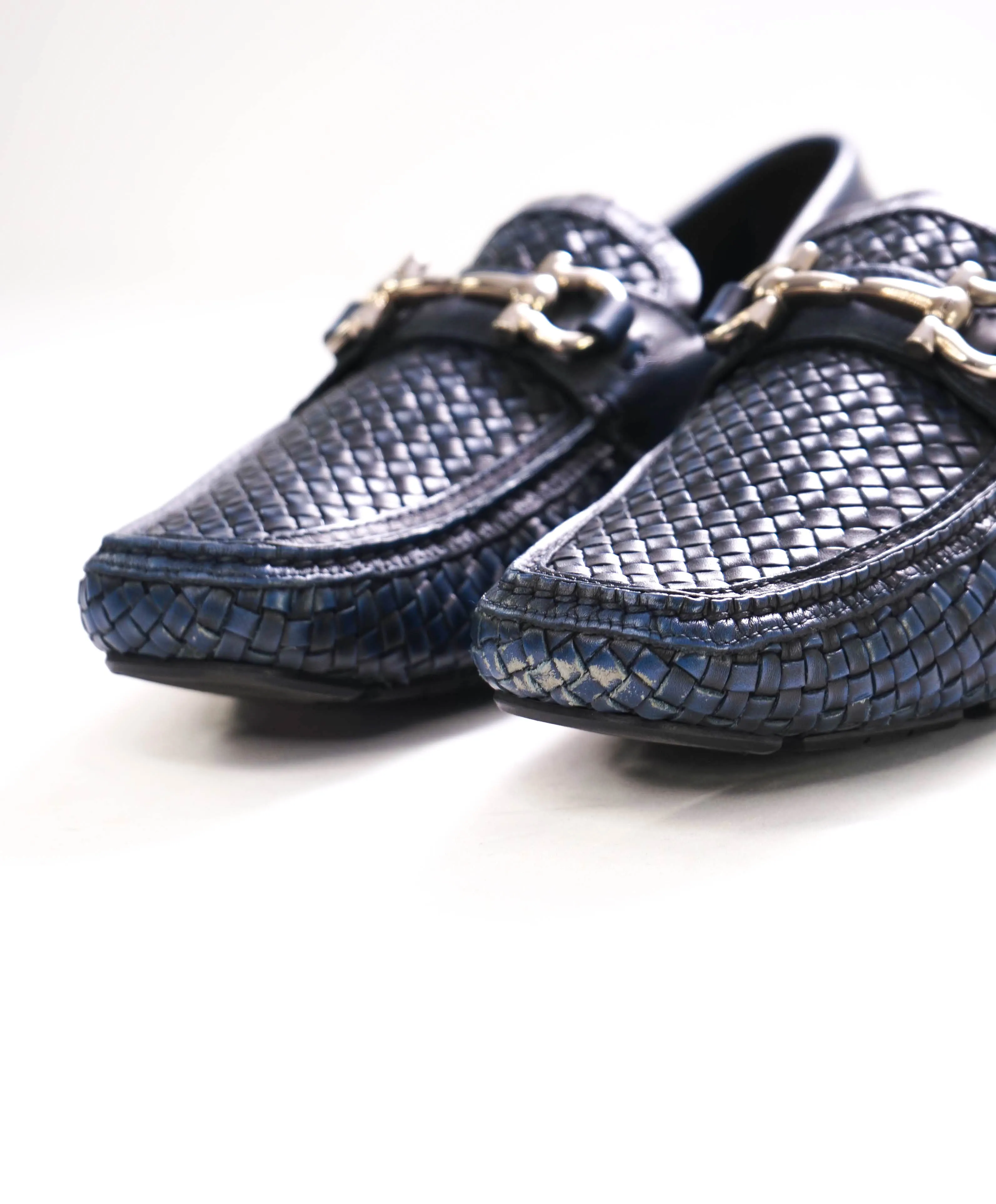 $850 SALVATORE FERRAGAMO - Parigi Blue Woven Gancini Bit Loafer - 7.5 EE US