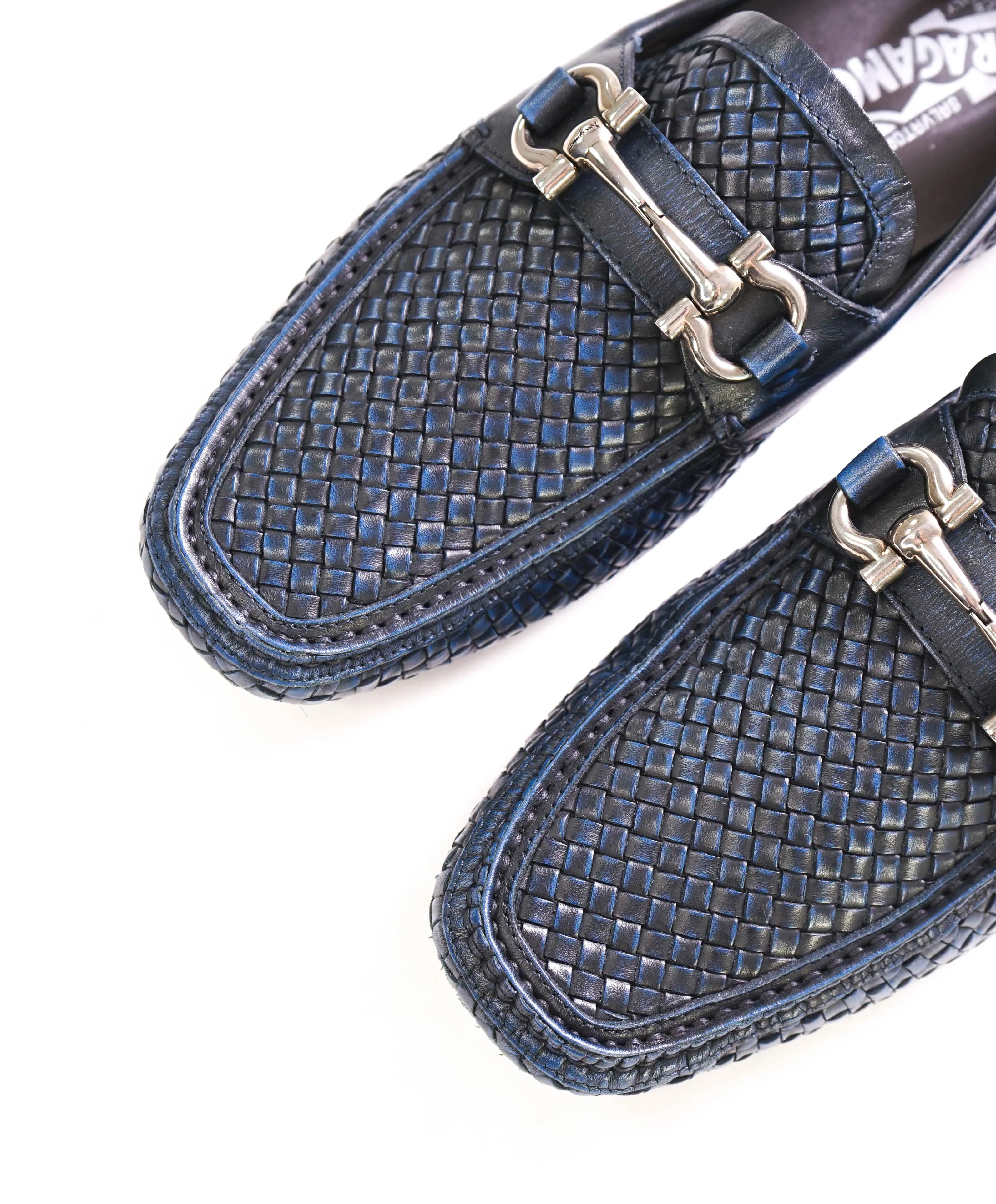 $850 SALVATORE FERRAGAMO - Parigi Blue Woven Gancini Bit Loafer - 7.5 EE US