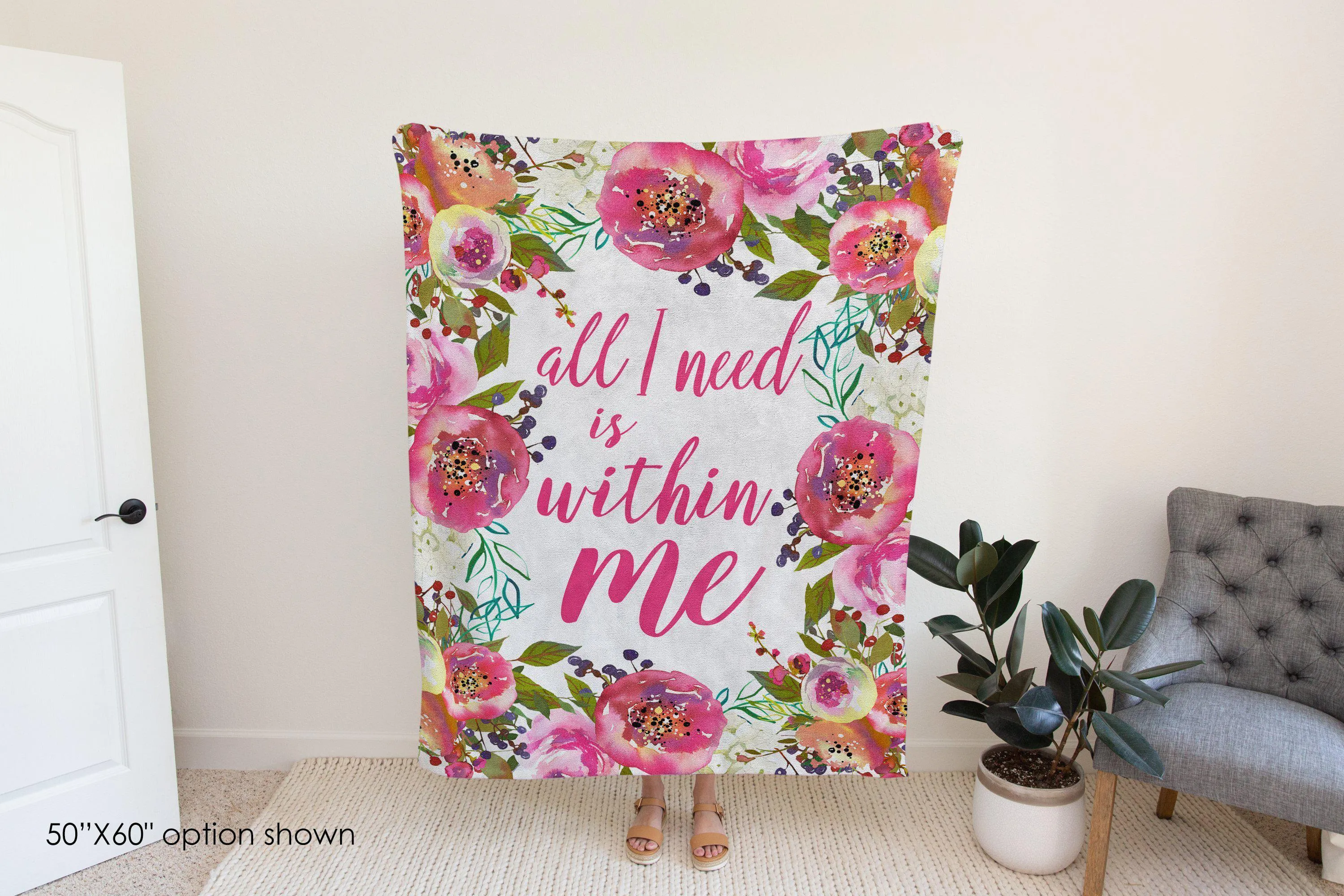 All I Need Is Within Me Inspirational Blanket | Uplifting Positive Affirmation Gift for Women, Cancer Patients, and Get Well Soon Comfort
