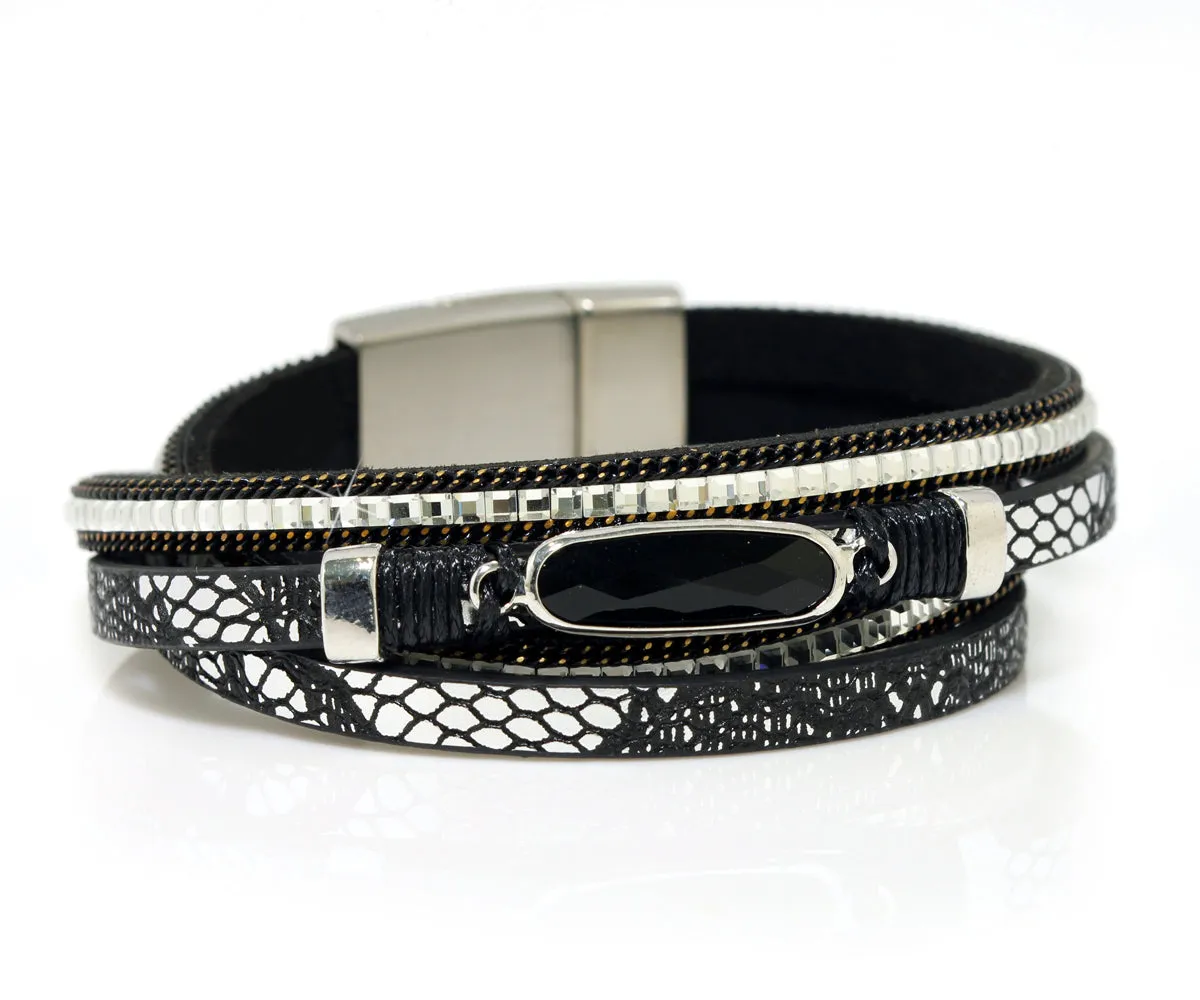 Animal Print Black Gem Sparkly Bracelet