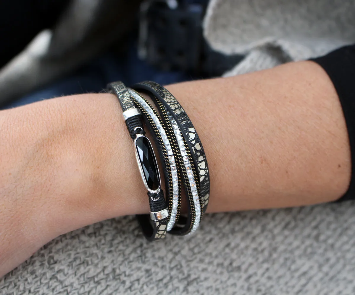 Animal Print Black Gem Sparkly Bracelet