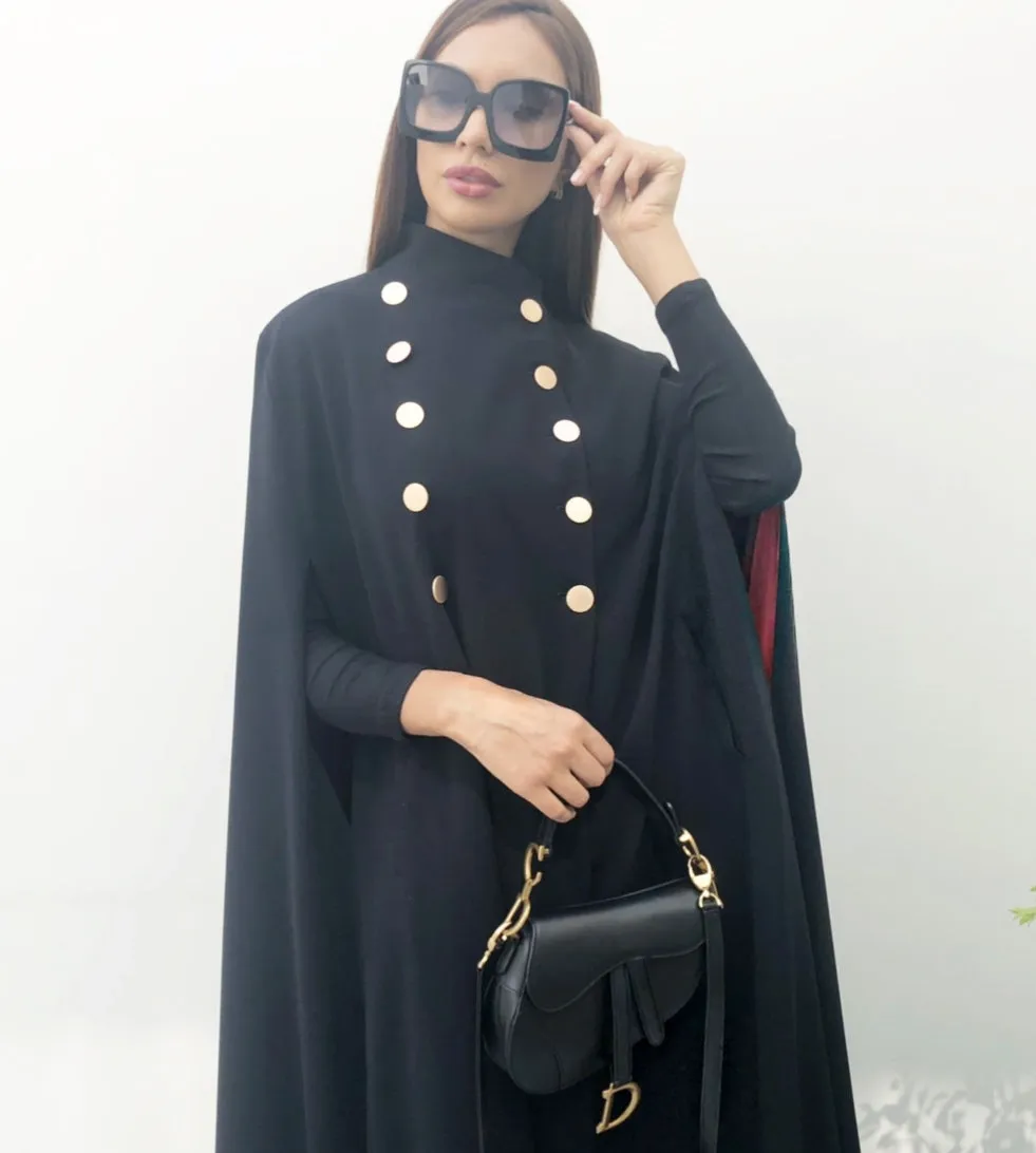 AW19 BLACK CREPE ELEGANT GRADUATED SHORT CAPE