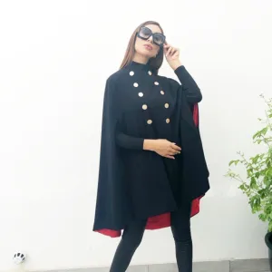 AW19 BLACK CREPE ELEGANT GRADUATED SHORT CAPE