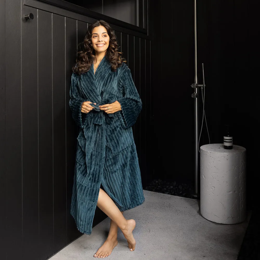 Bambury Channel Fleece Robe Petrol