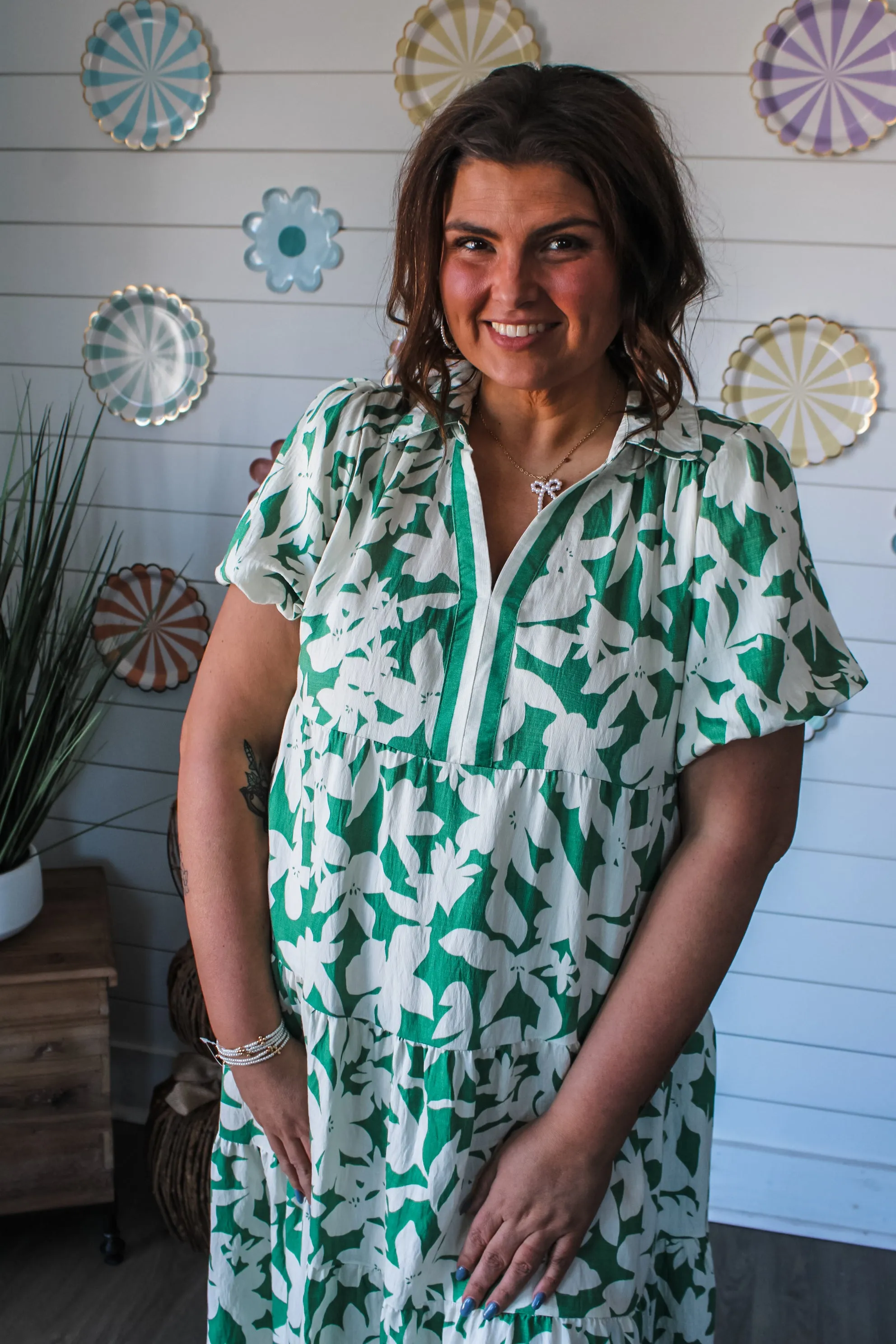 Bellflower Blooms Ruffle Midi • Green - PLUS