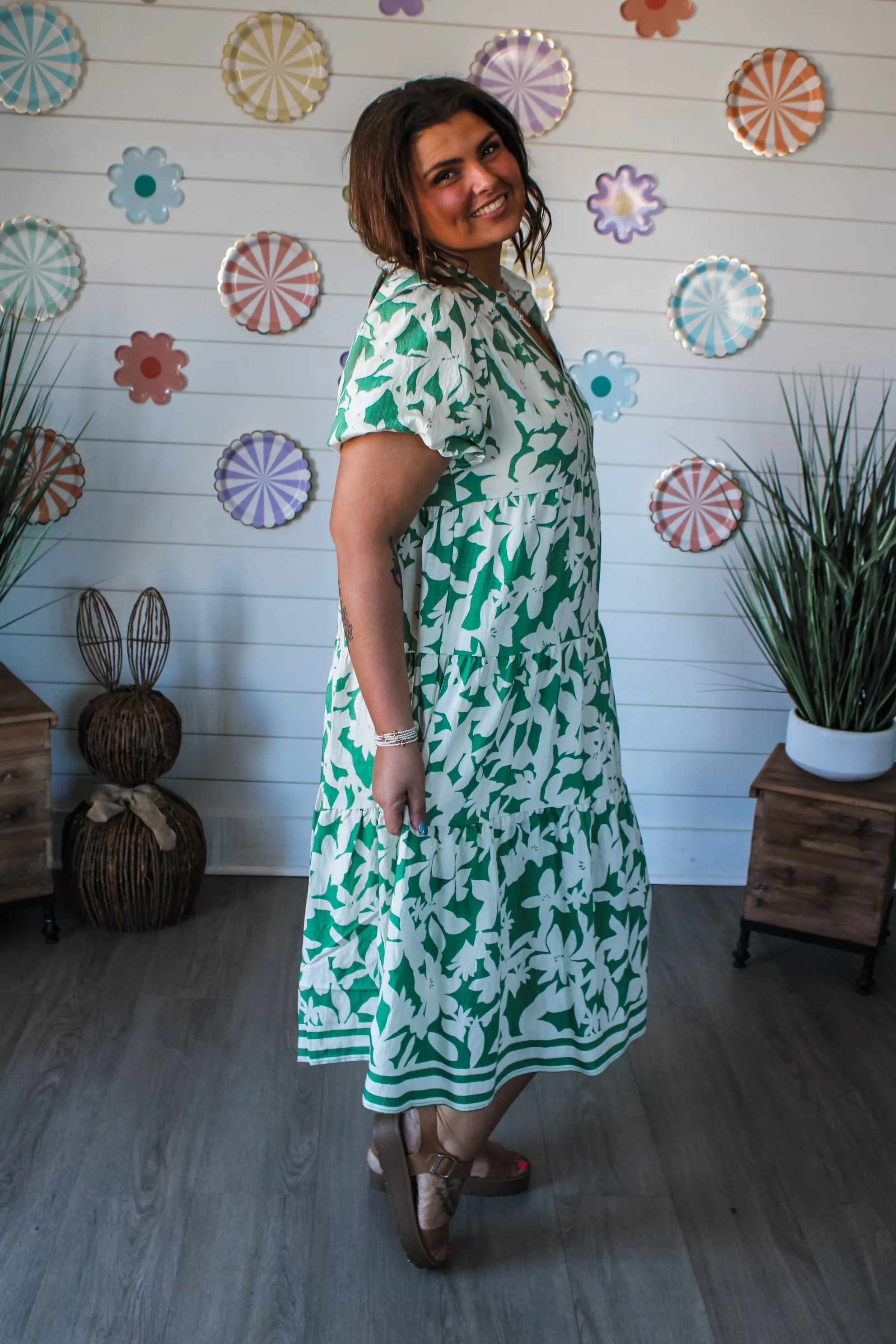 Bellflower Blooms Ruffle Midi • Green - PLUS