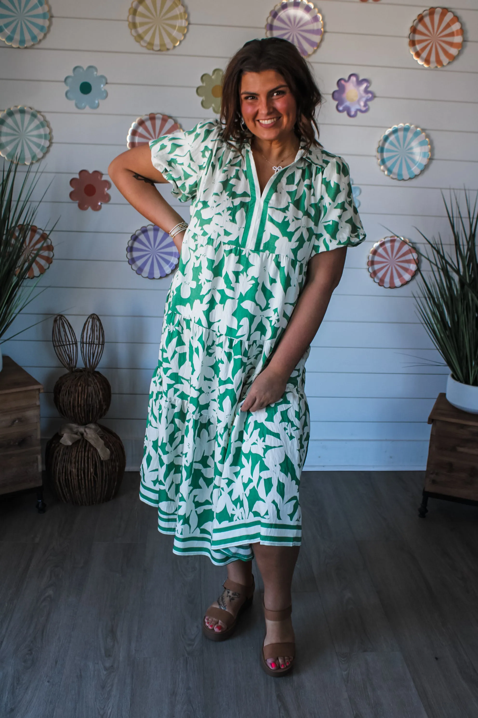Bellflower Blooms Ruffle Midi • Green - PLUS