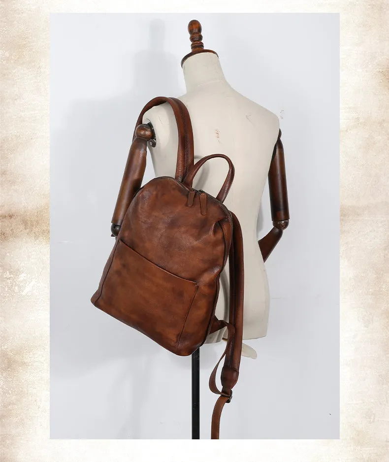 Best Minimalist Brown Leather Rucksack Bag Womens Vintage School Backpacks Leather Backpack Purse