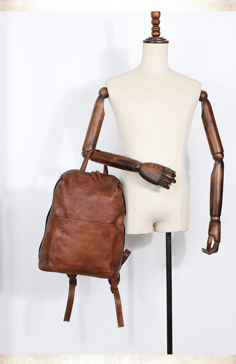 Best Minimalist Brown Leather Rucksack Bag Womens Vintage School Backpacks Leather Backpack Purse