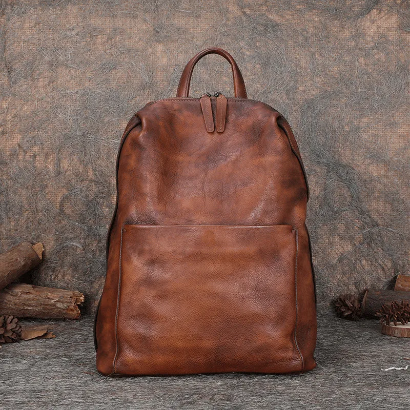 Best Minimalist Brown Leather Rucksack Bag Womens Vintage School Backpacks Leather Backpack Purse