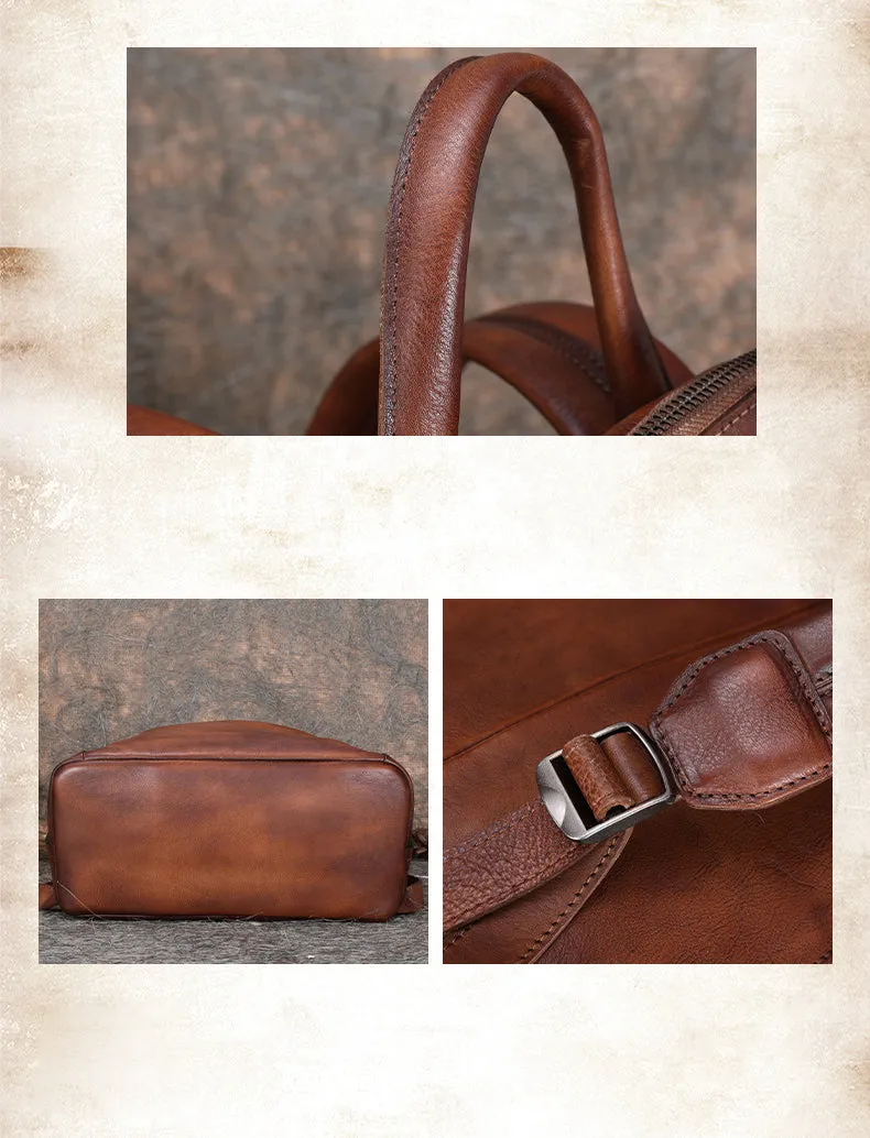 Best Minimalist Brown Leather Rucksack Bag Womens Vintage School Backpacks Leather Backpack Purse