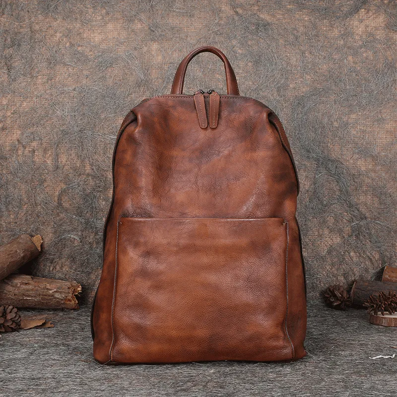 Best Minimalist Brown Leather Rucksack Bag Womens Vintage School Backpacks Leather Backpack Purse