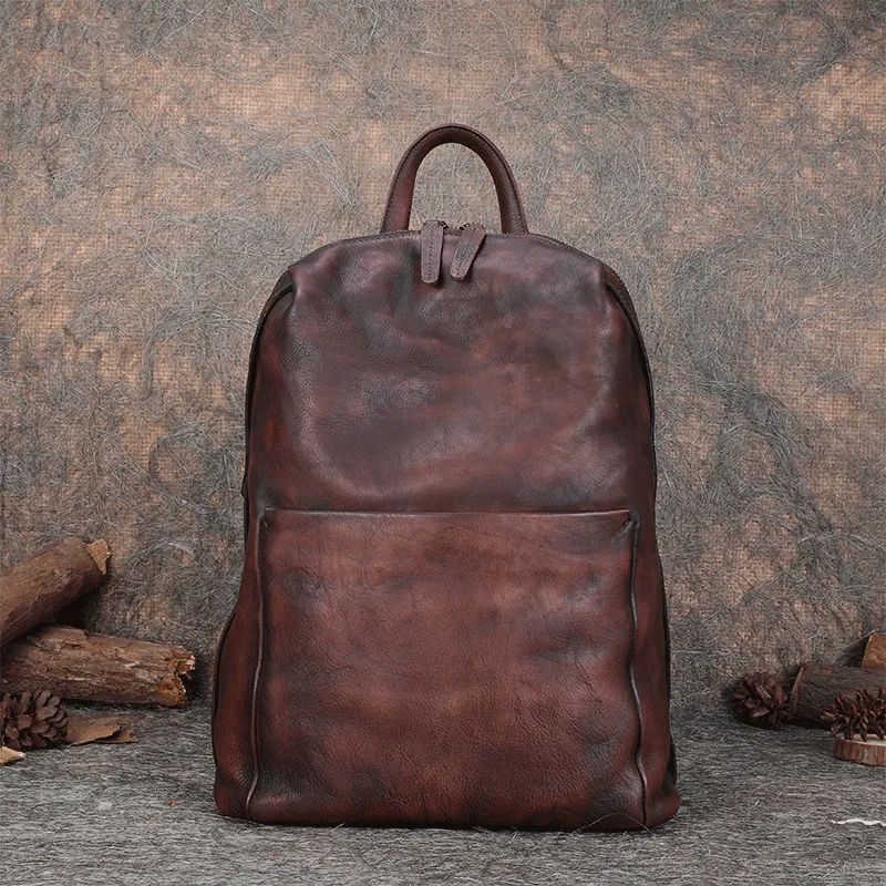 Best Minimalist Brown Leather Rucksack Bag Womens Vintage School Backpacks Leather Backpack Purse