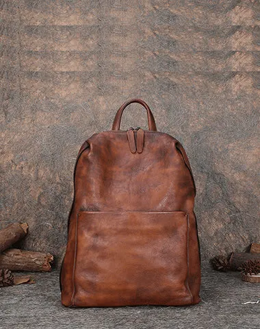 Best Minimalist Brown Leather Rucksack Bag Womens Vintage School Backpacks Leather Backpack Purse