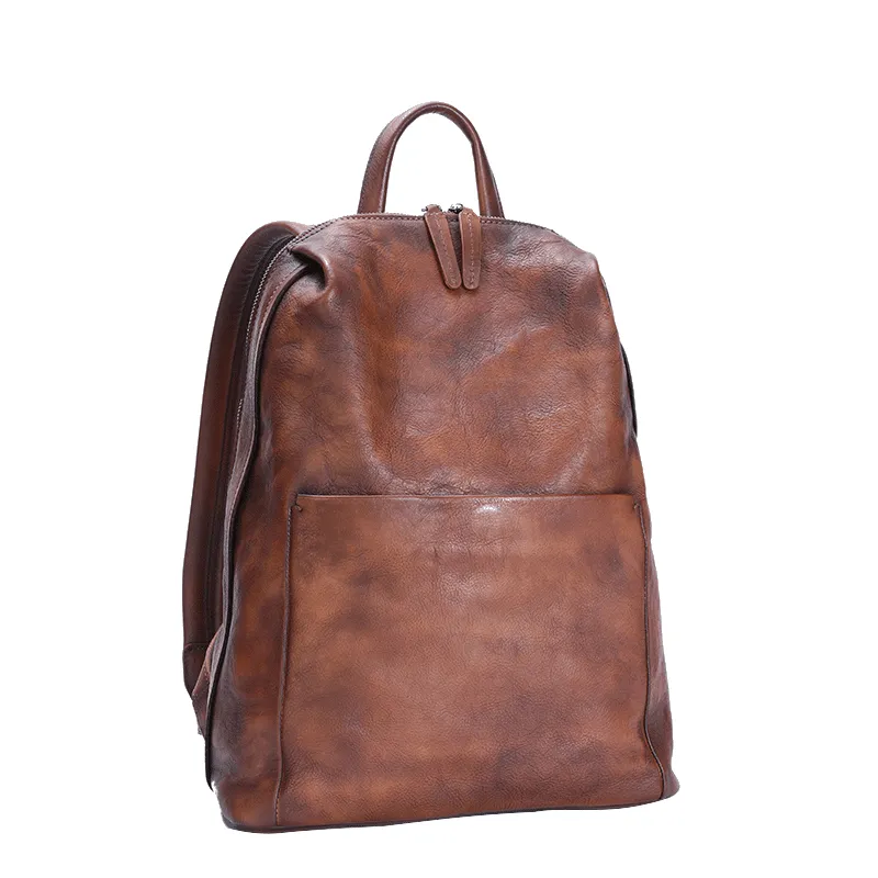 Best Minimalist Brown Leather Rucksack Bag Womens Vintage School Backpacks Leather Backpack Purse