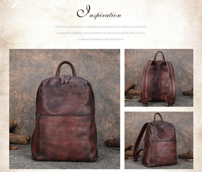 Best Minimalist Brown Leather Rucksack Bag Womens Vintage School Backpacks Leather Backpack Purse