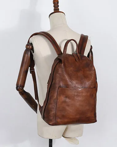 Best Minimalist Brown Leather Rucksack Bag Womens Vintage School Backpacks Leather Backpack Purse