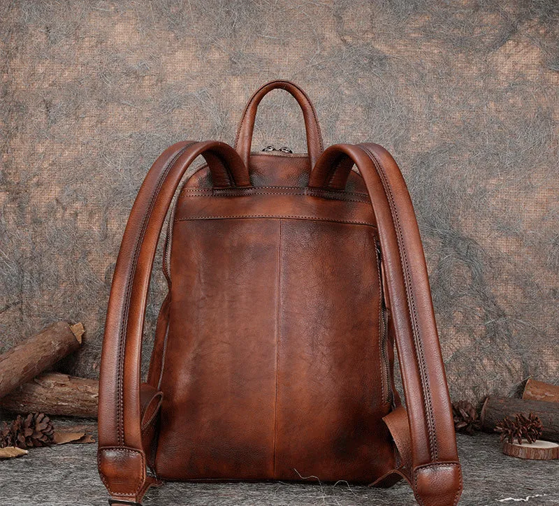 Best Minimalist Brown Leather Rucksack Bag Womens Vintage School Backpacks Leather Backpack Purse