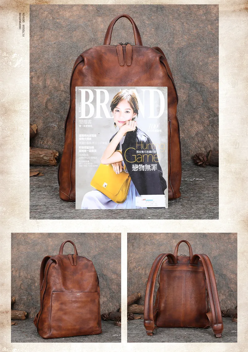 Best Minimalist Brown Leather Rucksack Bag Womens Vintage School Backpacks Leather Backpack Purse