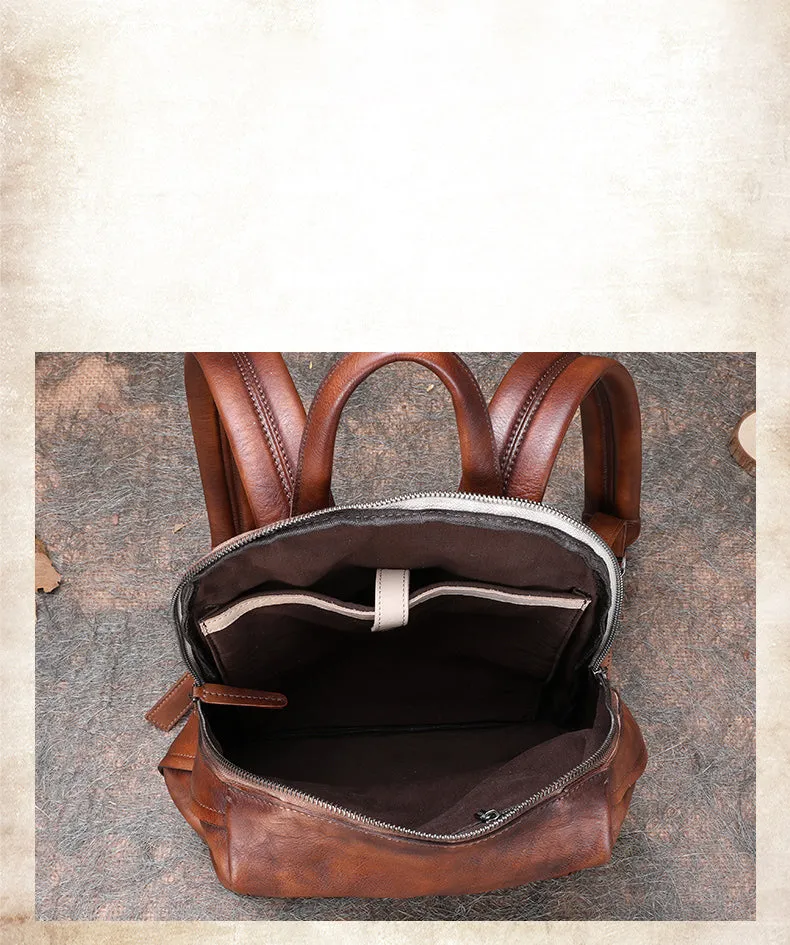 Best Minimalist Brown Leather Rucksack Bag Womens Vintage School Backpacks Leather Backpack Purse