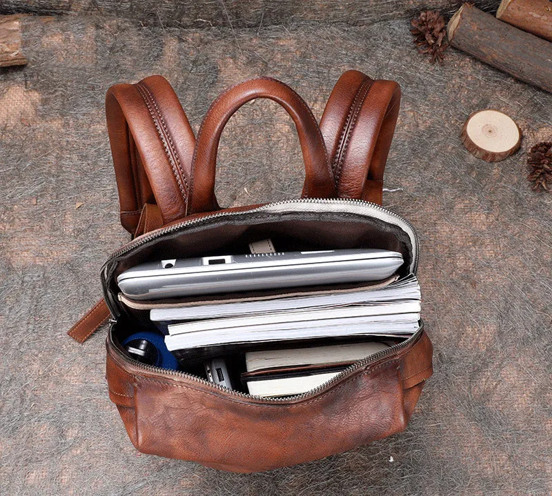 Best Minimalist Brown Leather Rucksack Bag Womens Vintage School Backpacks Leather Backpack Purse