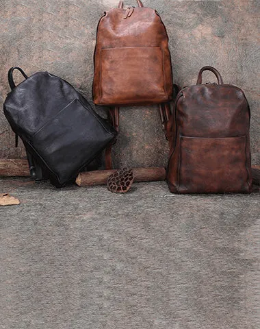 Best Minimalist Brown Leather Rucksack Bag Womens Vintage School Backpacks Leather Backpack Purse