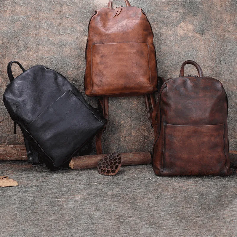 Best Minimalist Brown Leather Rucksack Bag Womens Vintage School Backpacks Leather Backpack Purse