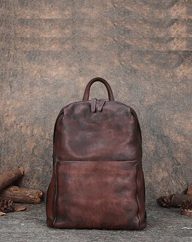 Best Minimalist Brown Leather Rucksack Bag Womens Vintage School Backpacks Leather Backpack Purse