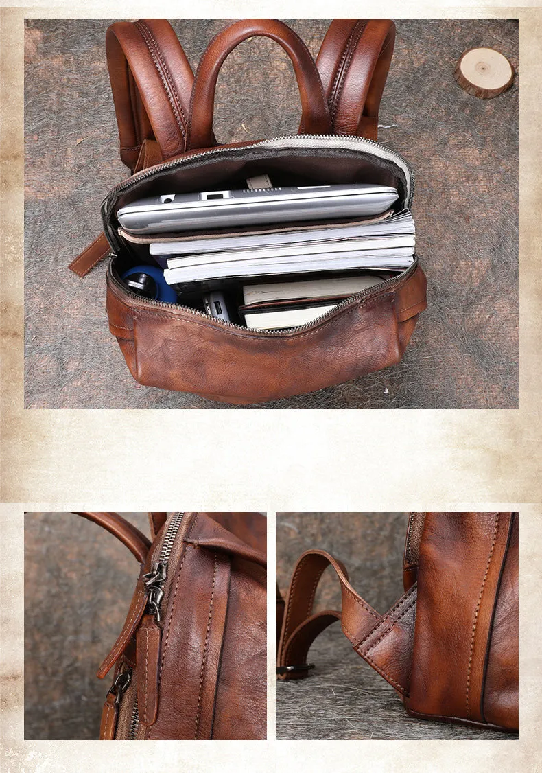 Best Minimalist Brown Leather Rucksack Bag Womens Vintage School Backpacks Leather Backpack Purse