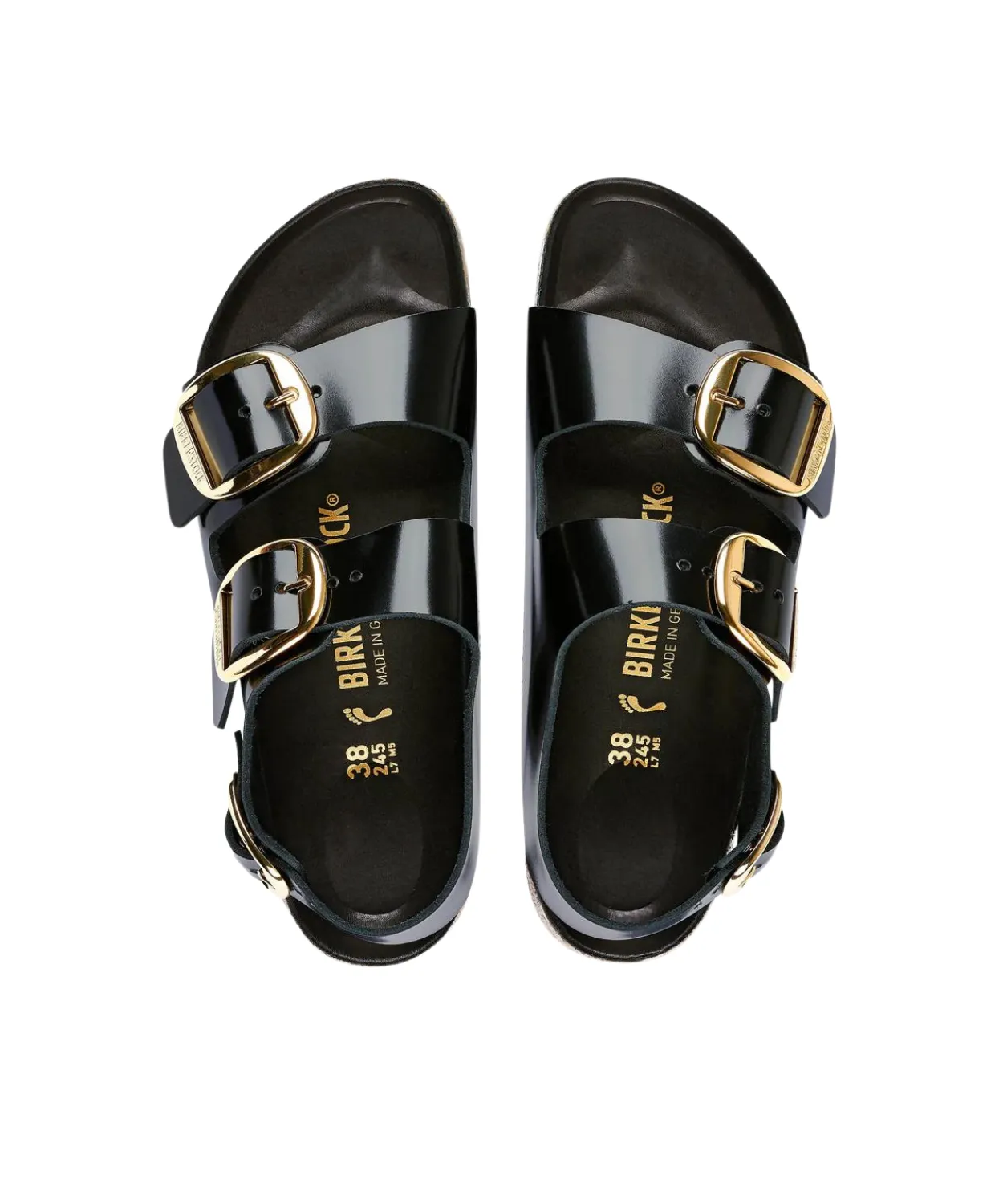 Birkenstock Milano Big Buckle High Shine Natural/Patent Leather Black Sandals