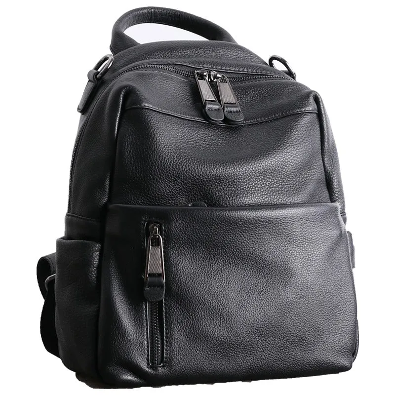 Black Leather School Backpacks Womens Cute College Backpack Bag Black Leather Travel Rucksack for Ladies