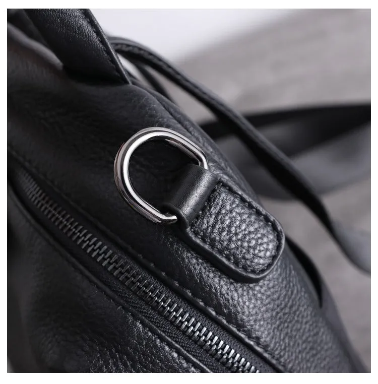 Black Leather School Backpacks Womens Cute College Backpack Bag Black Leather Travel Rucksack for Ladies