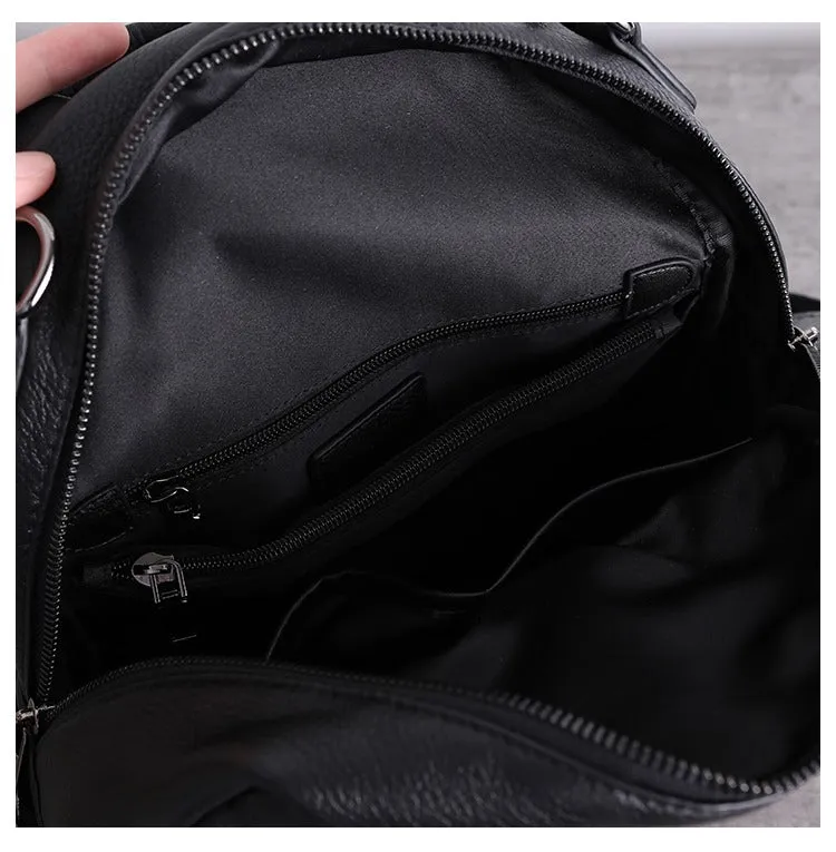 Black Leather School Backpacks Womens Cute College Backpack Bag Black Leather Travel Rucksack for Ladies