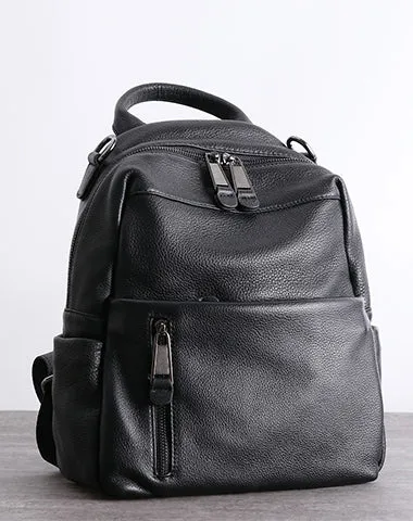 Black Leather School Backpacks Womens Cute College Backpack Bag Black Leather Travel Rucksack for Ladies