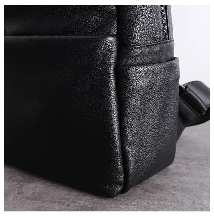 Black Leather School Backpacks Womens Cute College Backpack Bag Black Leather Travel Rucksack for Ladies