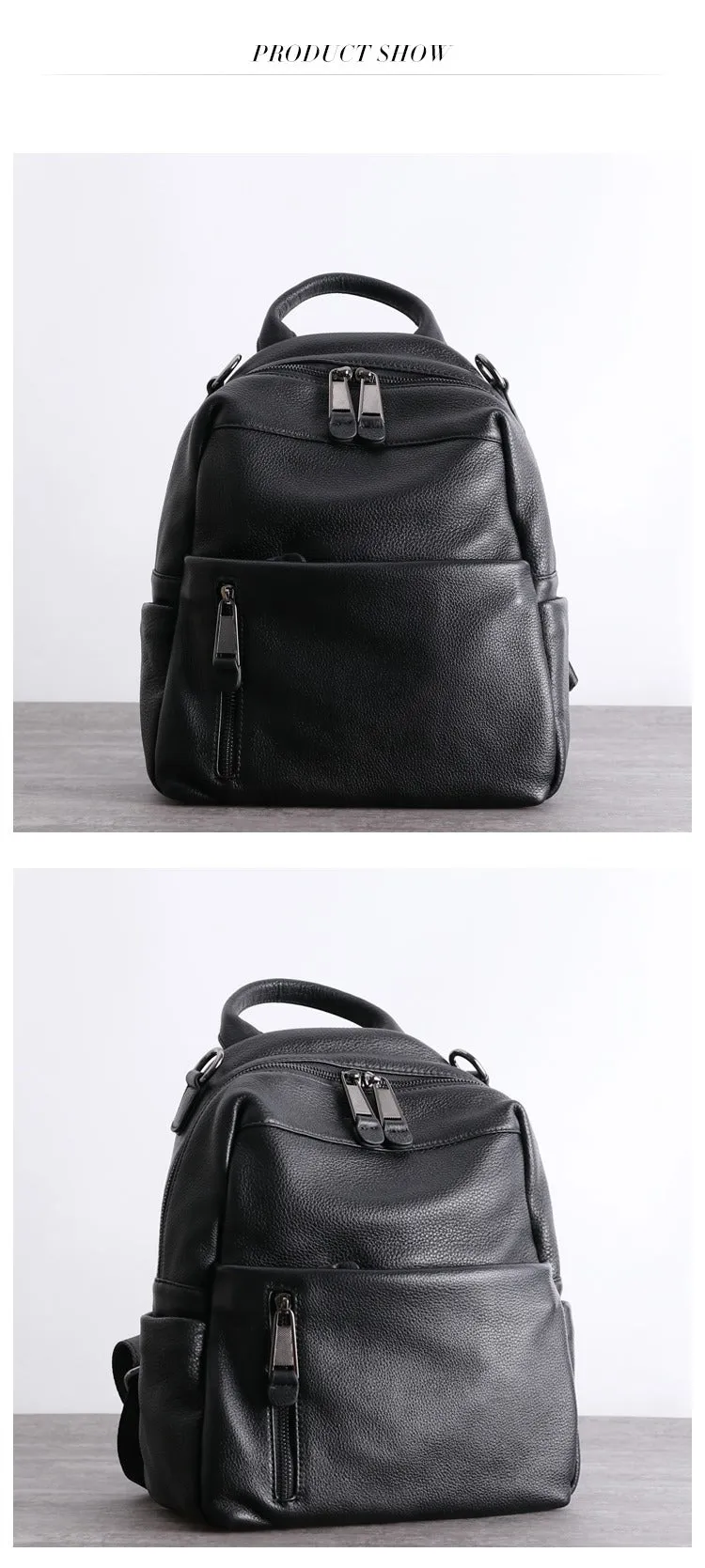 Black Leather School Backpacks Womens Cute College Backpack Bag Black Leather Travel Rucksack for Ladies