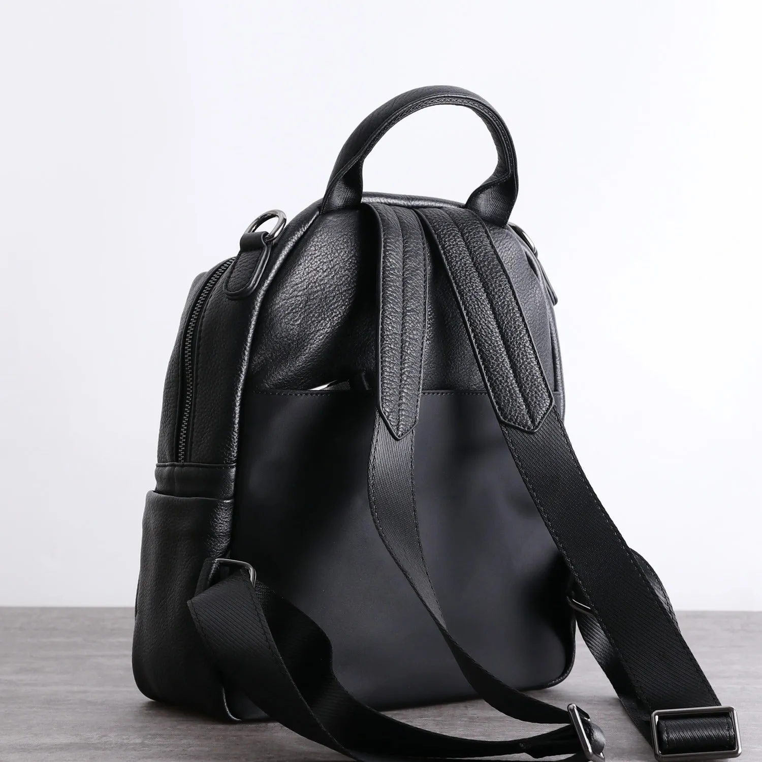 Black Leather School Backpacks Womens Cute College Backpack Bag Black Leather Travel Rucksack for Ladies