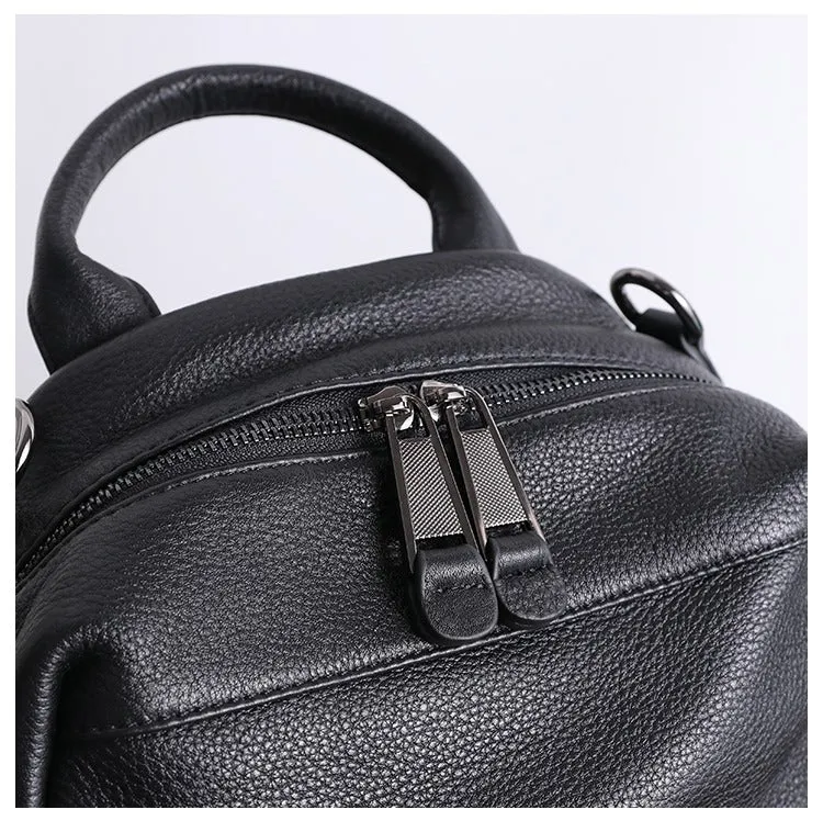 Black Leather School Backpacks Womens Cute College Backpack Bag Black Leather Travel Rucksack for Ladies