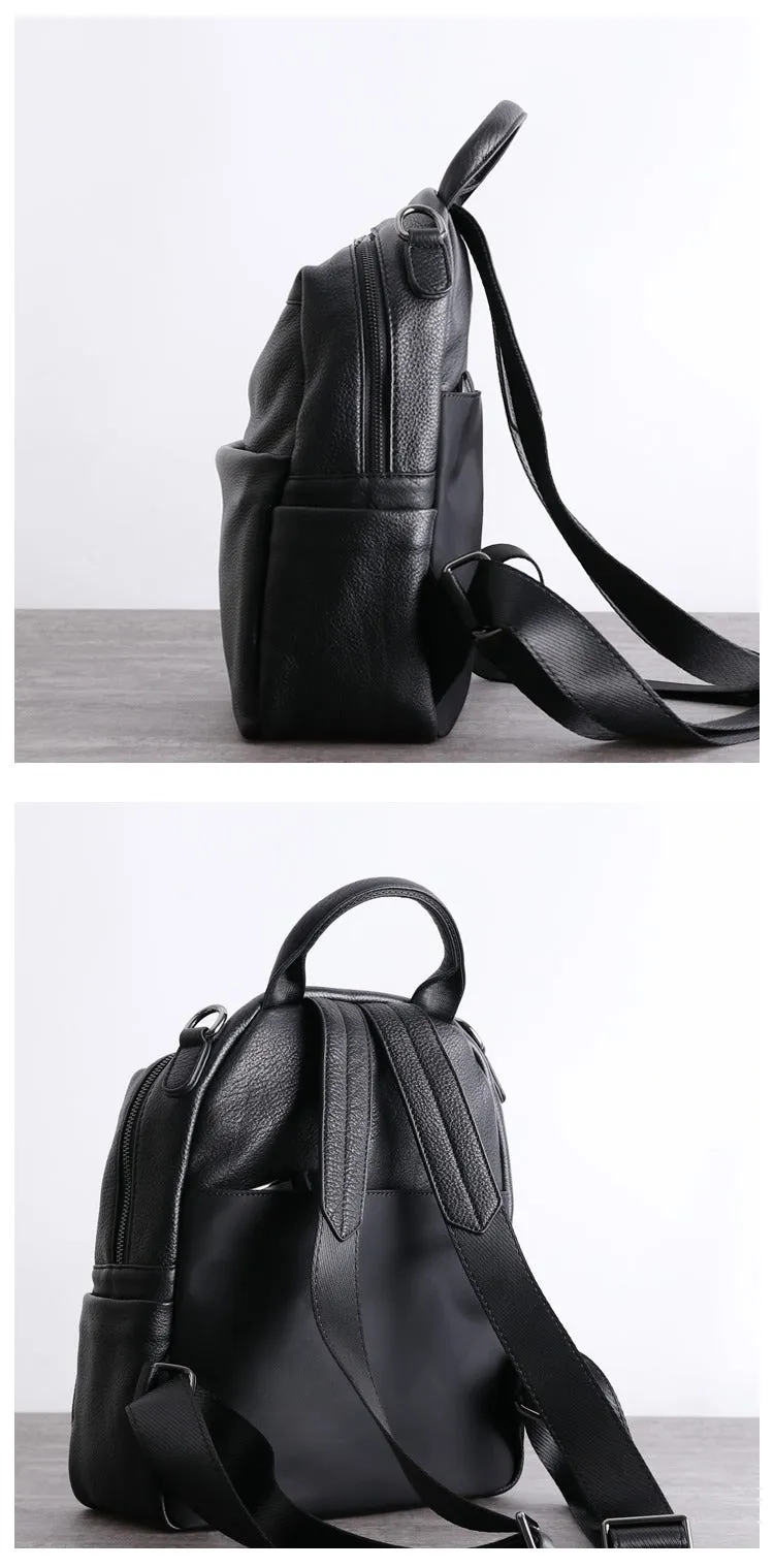 Black Leather School Backpacks Womens Cute College Backpack Bag Black Leather Travel Rucksack for Ladies