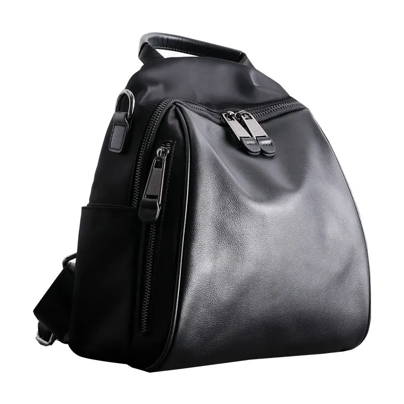Black Nylon Backpacks Womens Cute School Backpack Bag Black Nylon Leather College Rucksack for Ladies