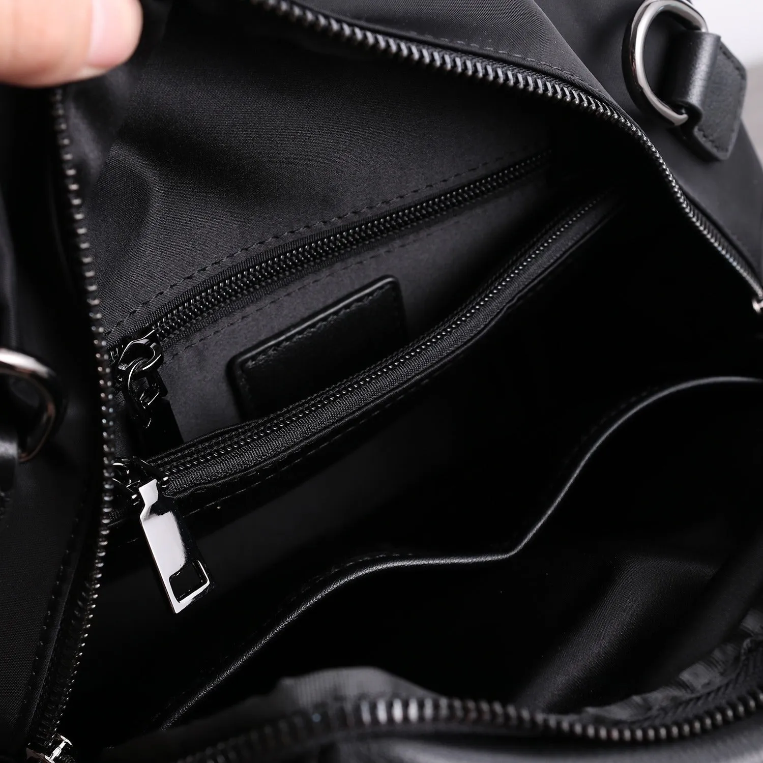 Black Nylon Backpacks Womens Cute School Backpack Bag Black Nylon Leather College Rucksack for Ladies