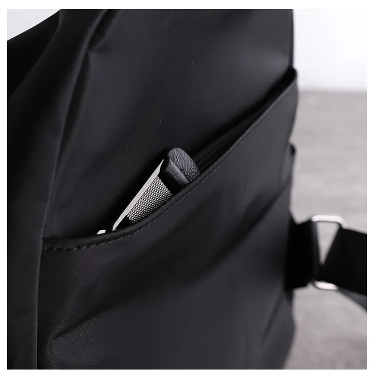 Black Nylon Backpacks Womens Cute School Backpack Bag Black Nylon Leather College Rucksack for Ladies