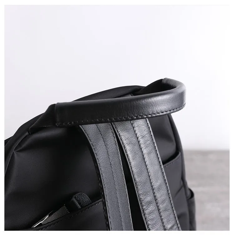 Black Nylon Backpacks Womens Cute School Backpack Bag Black Nylon Leather College Rucksack for Ladies