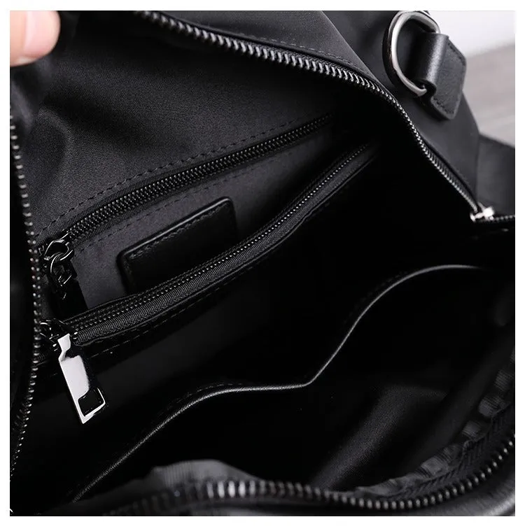 Black Nylon Backpacks Womens Cute School Backpack Bag Black Nylon Leather College Rucksack for Ladies